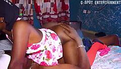 an ebony girl with a hairy pussy enjoys a big black cock in her horny pussy