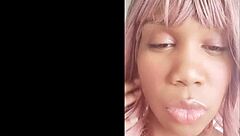 Caribbean ebony shaved pussy squirts in kitchen web chat with cock and dildo