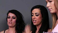 European high-definition fetish babes perform handjobs and blowjobs in classy femdom cfnm scenes.
