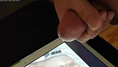 Amateur tribute cumshot on njf123's photo