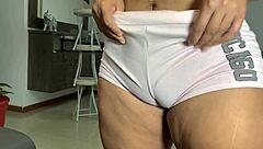 Latina stepsister shows tight pussy in cameltoe shorts.