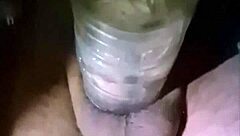 Outdoor fleshlight fucking with big cock leads to massive cumshot in public.