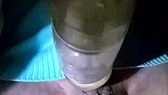 Outdoor fleshlight fucking with big cock leads to massive cumshot in public.