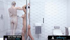 Big-Chested Milf Jennifer White Gets Her Pussy Softly Eaten in the Shower by Stepbae