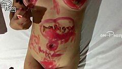 Amateur Asian Girl Paints Naked Body With Lipsticks