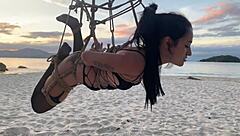 Beautiful Lari Bound In Shibari At Sunset