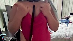 Slave slut undergoes intense blowjob training in red lingerie for dirty girls
