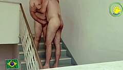 Sex on the stairs of our house, gay passion unleashed.