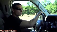 Latina teen 18+ bound and tied up outdoors as hitchhiker