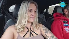 Blonde Couple Strips In Car Daytime.