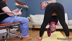 Wet pussy in bondage yoga sex!