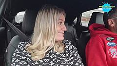 Blonde Couple Strips In Car Daytime.