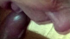 Horny grandpa slurps fresh cum in mouth