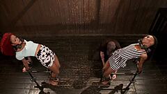 ebony lesbian slaves tied up and anal fucked roughly 😈