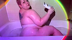 Wet BBW Belly Naked In Bath Spied On By Voyeur Solo Cute Fat Woman Bathing
