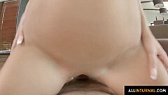 alexis brill gets creampied in hardcore gonzo style. she moans as the cum fills her up.