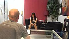 Angie undergoes casting interview with tattooed interviewer