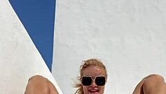 Cherry kiss, petite czech teen, masturbates solo by seaside, fingering horny pussy to orgasm.