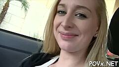 Teen sucks cock deeply while getting hard fucked in POV