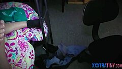 Small teen eagerly sucks on massive cock