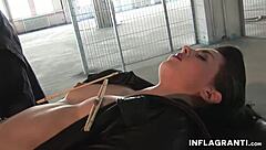 the masked dude punishes his sexy slave with toys and heels in the room