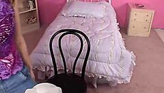 brunette teen masturbates alone in bedroom