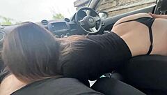 Stepsister moans from car orgasm