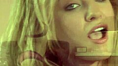 Blonde teen whore masturbates her pussy on the table top, showing off her tits and ass!