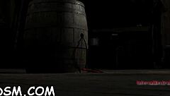 brunette slave explores huge fake penis with toys in bdsm masturbation session