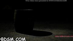 brunette slave explores huge fake penis with toys in bdsm masturbation session