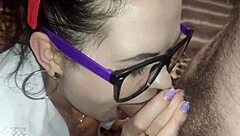 Fucked her hard and covered glasses in cum