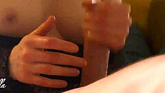 sexy milf anna in lingerie teases with best handjob, moaning to orgasm and cumshot.