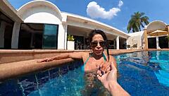 Morena offers shaved pussy to mr matusalem in pool hardcore sex