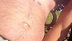 Fingering Pussy on Public Bench While Stroking Master's Cock!