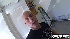 brunette dava foxx's pierced tits get sucked before blowjob and cumshot with derrick pierce