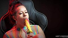 Latina Sucks Huge Dick Lollipop to Orgasm