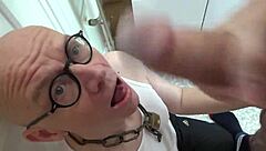 Jerking off and cum feeding in the office toilet