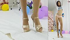 Asian Dancer Teases in Pantyhose and Panties for Amateur Show