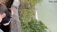 Quick Public Deepthroat Blowjob With Swallow And Cum, Amazing View For Brunette Babe