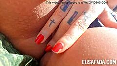 Brazilian amateurs expose natural tits and pussies on beach for public fucking