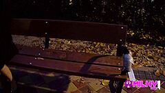 Horny busty babe calls ex while stranger licks her in the park 😈