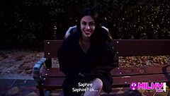 Horny busty babe calls ex while stranger licks her in the park 😈