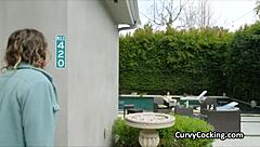 Teen girlfriend with huge tits gets pounded by monster cock at the pool in bikini