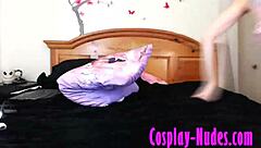 sexy cosplay girl strips down, showing her petite ass and getting fucked in the anime scene.