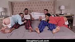 teens get swapped by stepdads on movie night for taboo fucking