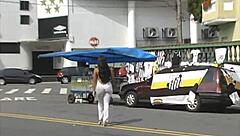 i'm soo nervous showing off my tits and ass on the streets and pier in santos sp