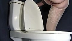 i found a strange method to use the bathroom in fishnets