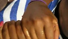 summer knight gives a sloppy handjob to that ebony cock