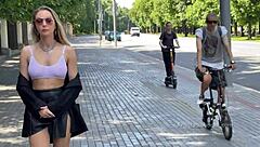 Russian Nudist Flashes Natural Tits On Crowded Beach