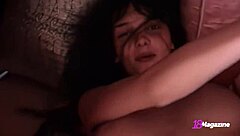 Brunette teen caresses naked body